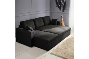 Canapé d'angle Sweeek Canapé d'angle convertible en tissu noir - IDA - 3 places fauteuil d'angle réversible coffre rangement lit modulable