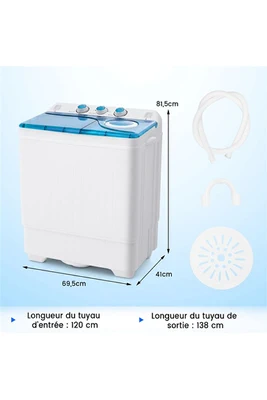 Mini lave-linge Giantex Mini Machine a Laver Portable à Double Cuve - Capacité 8,5 kg Blanc+Bleu