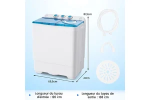 Mini lave-linge Giantex Mini Machine a Laver Portable à Double Cuve - Capacité 8,5 kg Blanc+Bleu