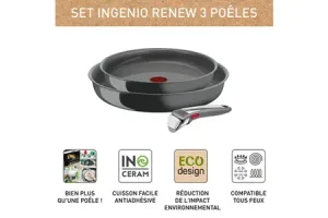 Poele / sauteuse Tefal SET POELES 24/28 CM + 1 POIGNEE AMOVIBLE GRIS HIPPO PREMIUM INGENIO RENEW INDUCTIONL2629202