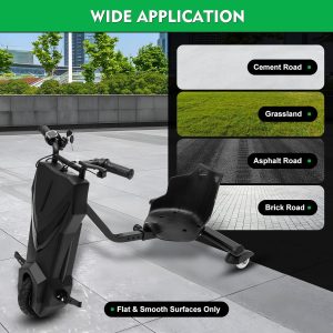 JINPRDAMZ Tricycle électrique à 360° pour enfants avec moteur électrique 250 W, 3 vitesses, éclairage LED et siège réglable Noir