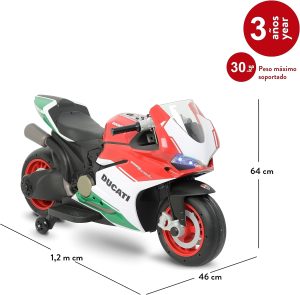 FEBER - Ducati 2138, moto enfant à batterie 12 volts, avec lumières et sons de démarrage et klaxon, véhicule de sport sans danger pour enfants, vitesse 3,5 à 8,6 km/h, 3 ans,