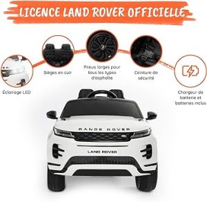 Range Rover Evoque Full Optional avec écran Tactile Mp4, siège en Cuir, Voiture Electrique Enfants avec Licence 12 V Batterie télécommande 2,4 GHz Ports ouvrables