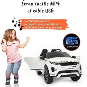 Range Rover Evoque Full Optional avec écran Tactile Mp4, siège en Cuir, Voiture Electrique Enfants avec Licence 12 V Batterie télécommande 2,4 GHz Ports ouvrables