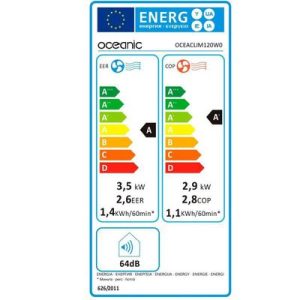 OCEANIC Climatiseur réversible mobile - monobloc - 3530 W - 12000 BTU - Chaud/Froid - Programmable - Classe énergétique A