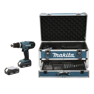 MAKITA Perceuse-visseuse à percussion HP457DWEX4 avec 2 batteries 18V 1,3Ah Li-ion, mallette en aluminium et 74 accessoires