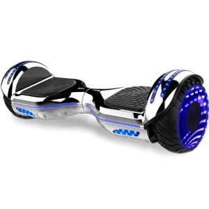 Scooter 2 Roues Auto-équilibre Gris Chrome Gyropode Bluetooth 6.5Pouces-700W-Roues LED-Pour Adulte et Enfant-Idée Cadeau